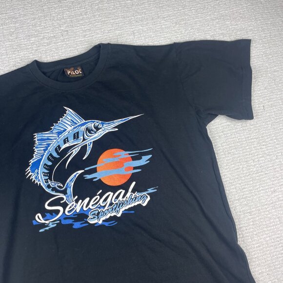 VTG Fishing shirt Men's Size XL Black Senegal Sea marlin sport fishing (Read) - Picture 2 of 11